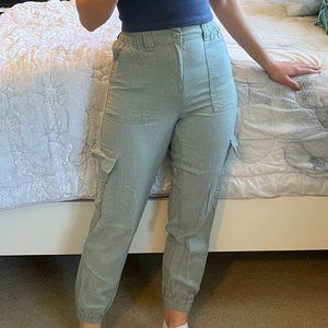 Pacsun Womens Highwaisted Teal Linen Cargo Pants
